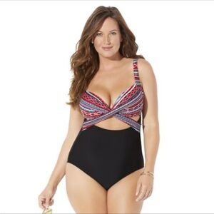 Swimsuits For All Underwire Cut Out One Piece, size 22.